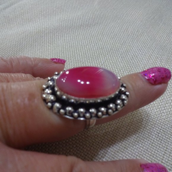 Gorgeous "PINK BOTSWANA AGATE" Handmade Sterling Ring Size 8.75 #876A - Picture 1 of 3